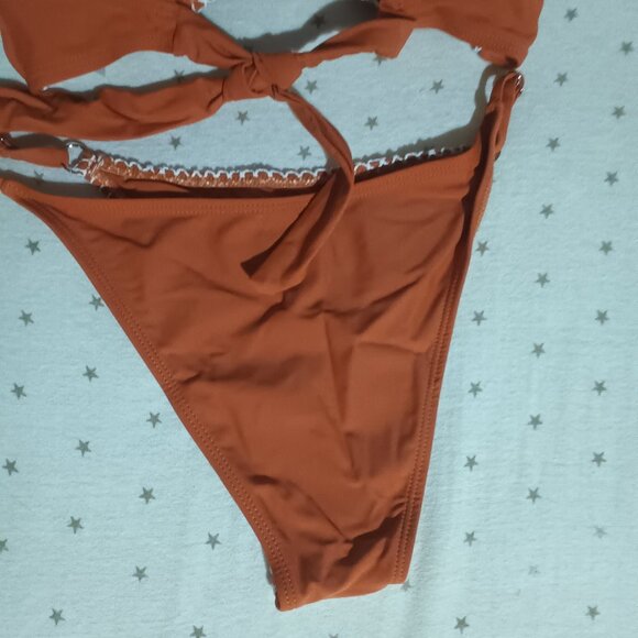 NWT Zaful crochet o ring fish net orange bikini S Small - Picture 5 of 9